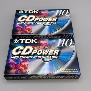 2 TDK‎ CD Power 110 High Bias Type II Blank Audio Cassette Tapes New Sealed